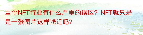 当今NFT行业有什么严重的误区？NFT就只是是一张图片这样浅近吗？