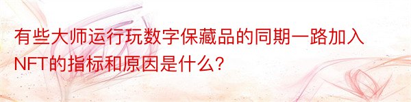 有些大师运行玩数字保藏品的同期一路加入NFT的指标和原因是什么？