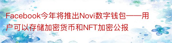 Facebook今年将推出Novi数字钱包——用户可以存储加密货币和NFT加密公报