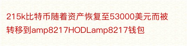 215k比特币随着资产恢复至53000美元而被转移到amp8217HODLamp8217钱包